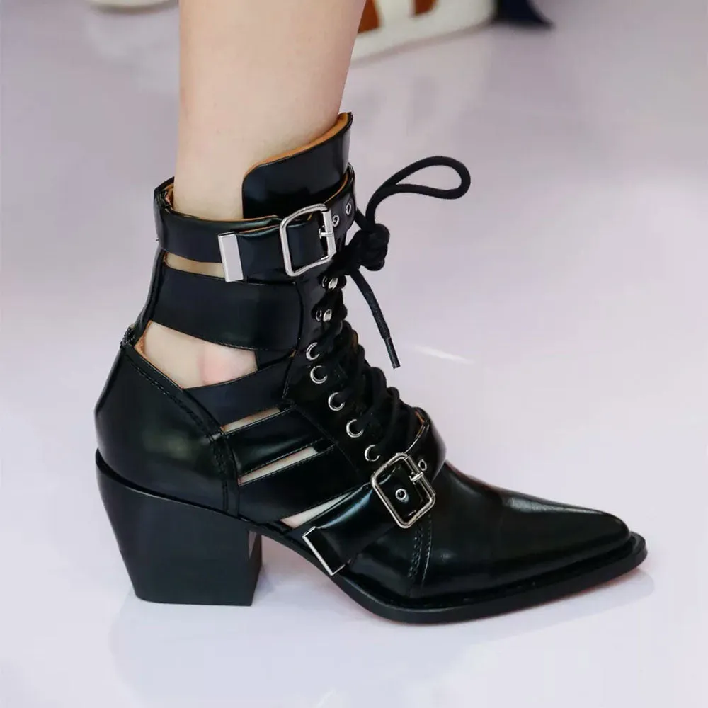 KUNIX Cut Out Biker Ankle Western Cowboy Boots