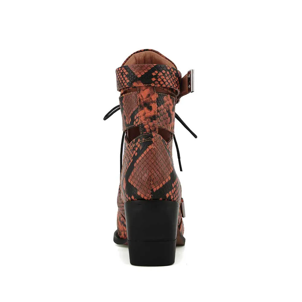 KUNIX Printed Cut Out Biker Ankle Western Cowboy Boots