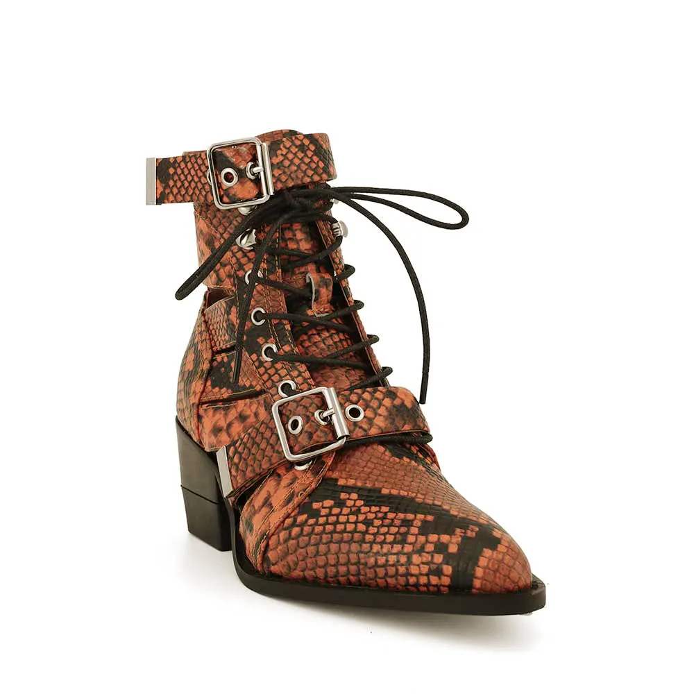 KUNIX Printed Cut Out Biker Ankle Western Cowboy Boots