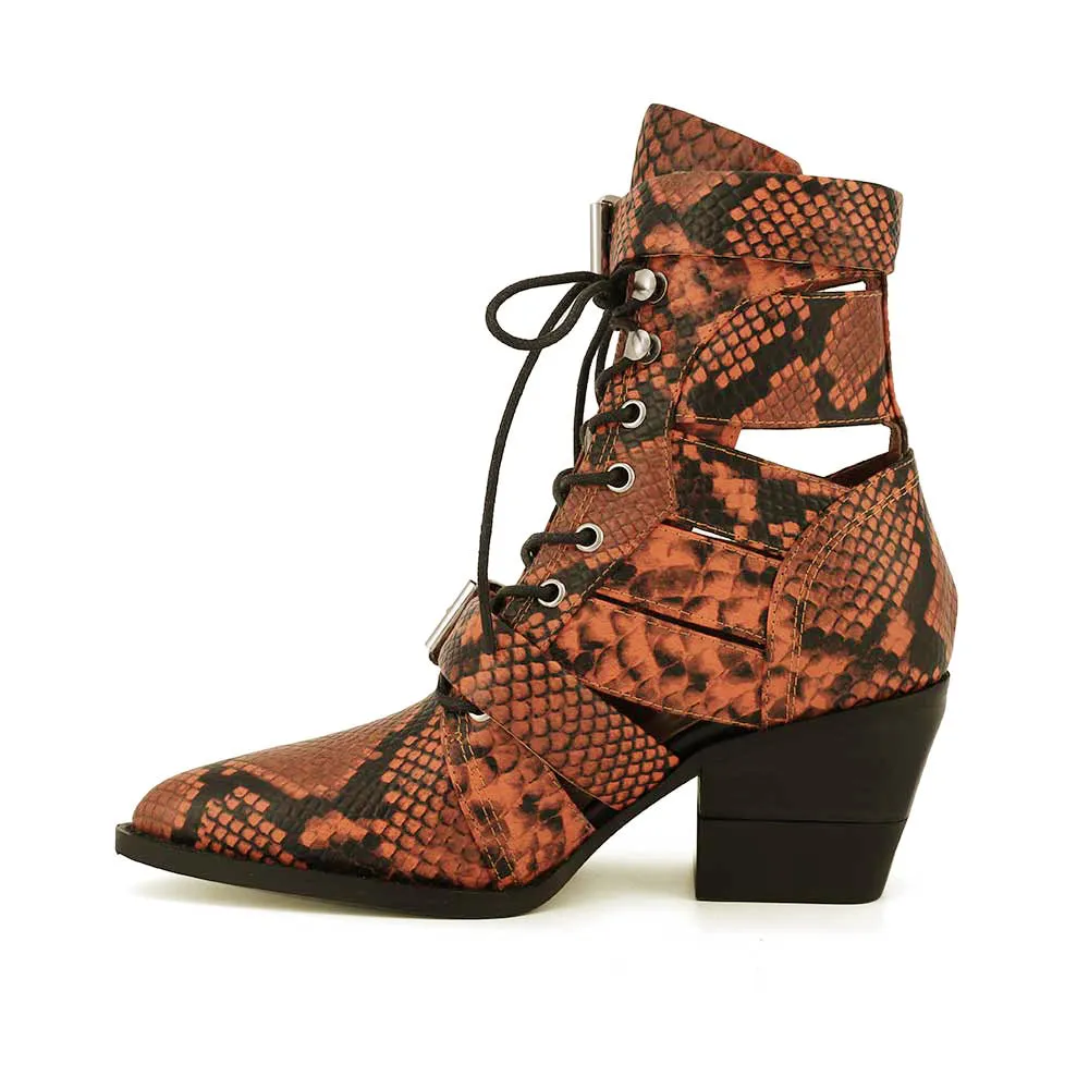 KUNIX Printed Cut Out Biker Ankle Western Cowboy Boots
