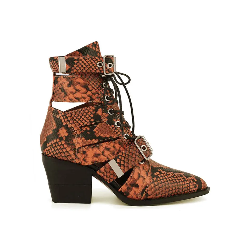 KUNIX Printed Cut Out Biker Ankle Western Cowboy Boots