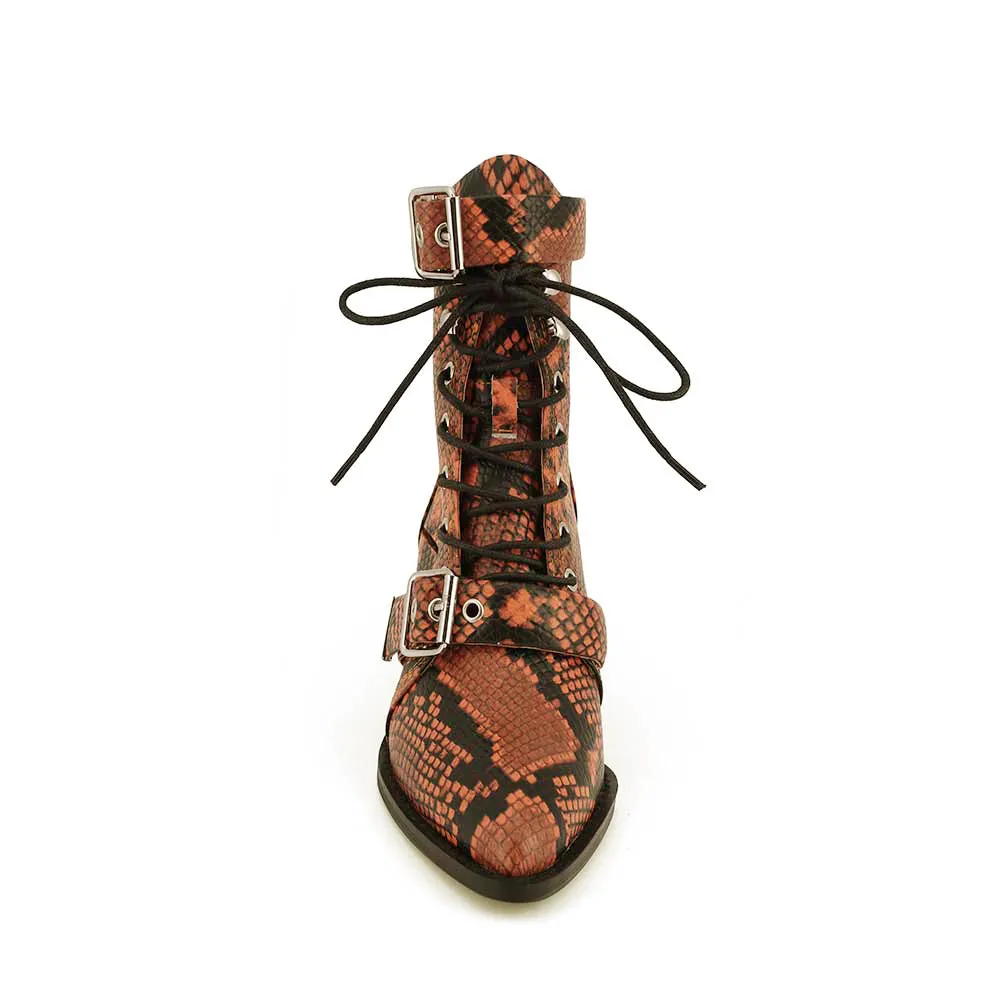 KUNIX Printed Cut Out Biker Ankle Western Cowboy Boots
