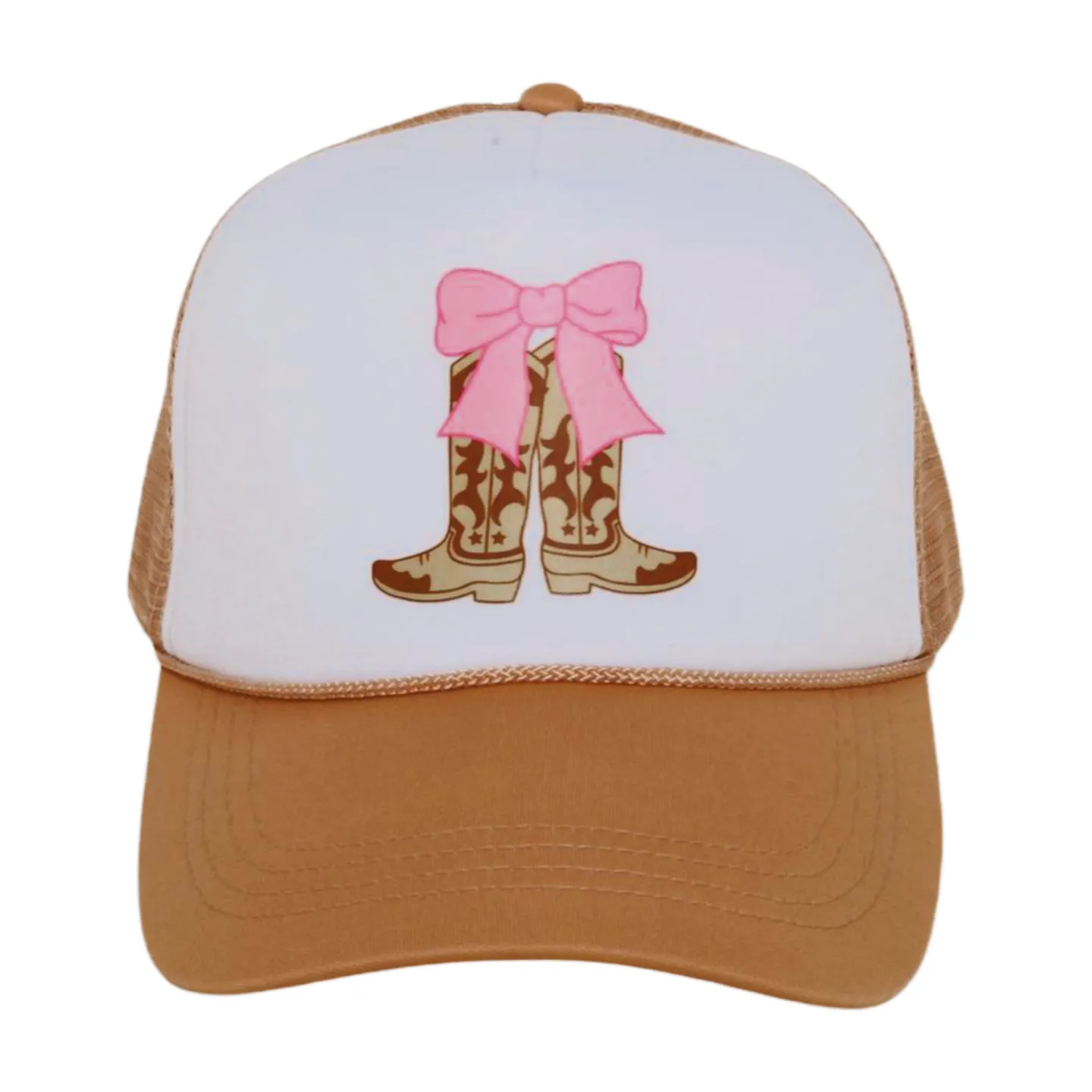 LCAPM3627 - COWBOY BOOTS WITH PINK BOW TRUCKER HAT