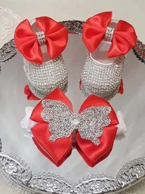 Luxurious Sparkling Shoes and Headpiece Set - Royally Red