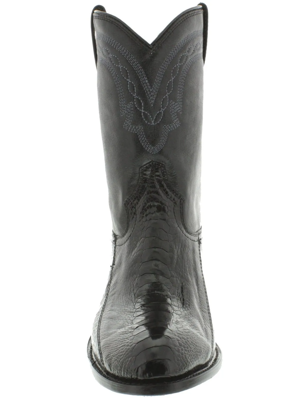 Men's Black Genuine Ostrich Foot Skin Cowboy Boots Roper Toe - CP1