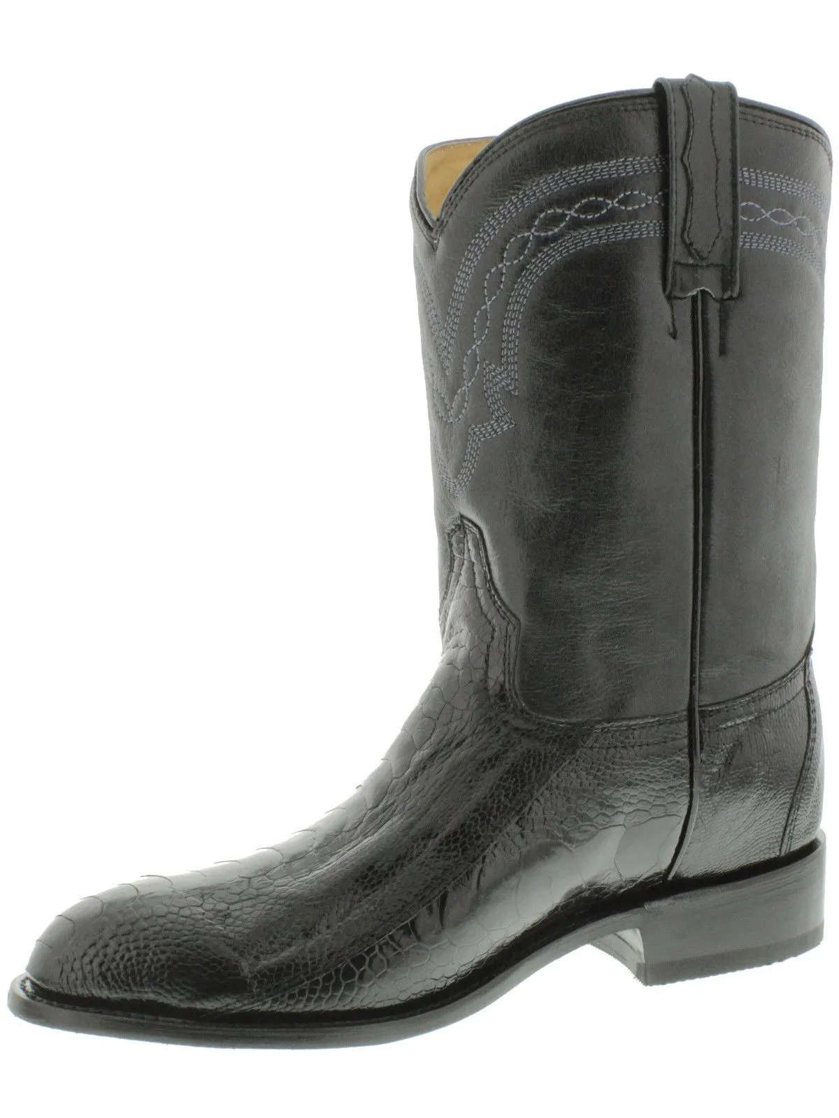 Men's Black Genuine Ostrich Foot Skin Cowboy Boots Roper Toe - CP1
