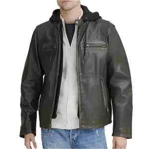 Men's Hooded Biker Leather Jacket – Stylish & Durable