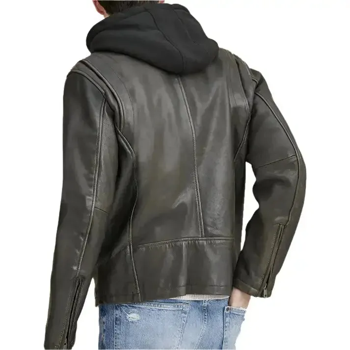Men's Hooded Biker Leather Jacket – Stylish & Durable