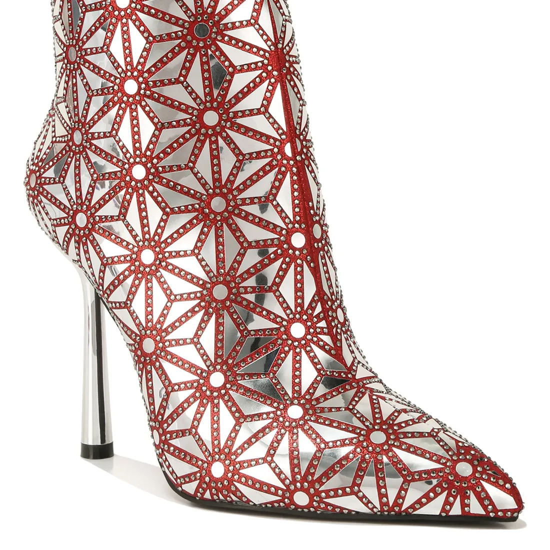 Mirror Embellished High Ankle Boots