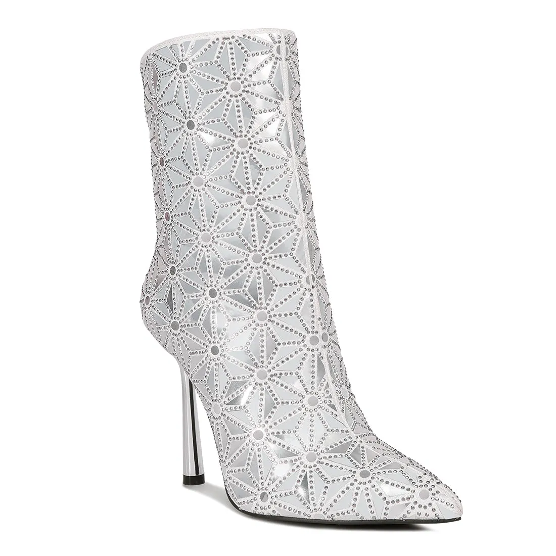 Mirror Embellished High Ankle Boots