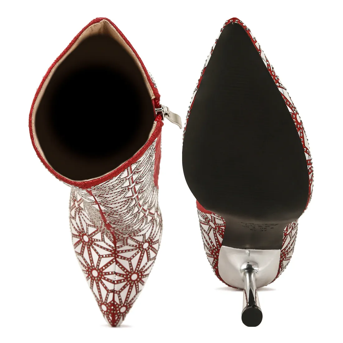 Mirror Embellished High Ankle Boots