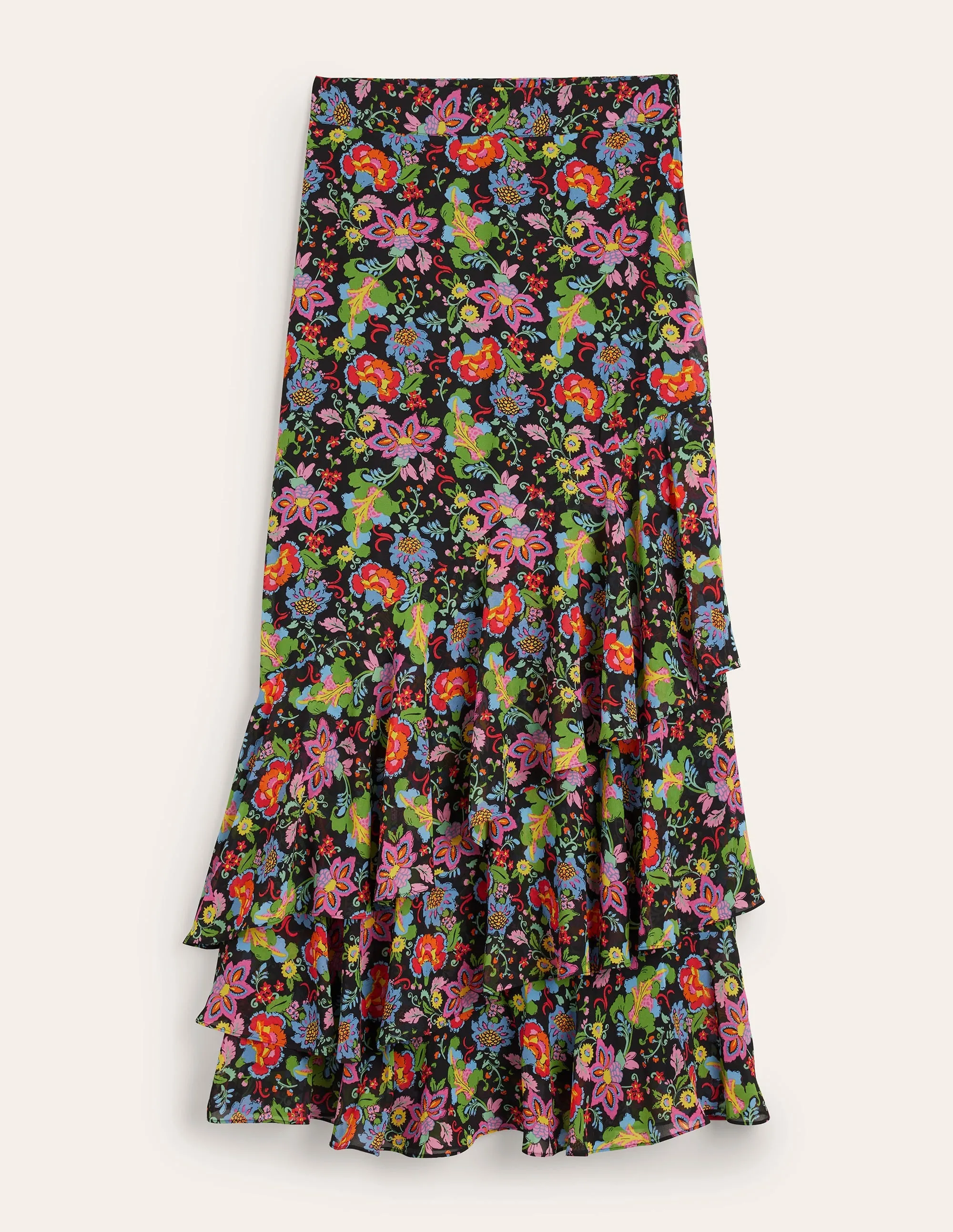Multi Ruffle Maxi Skirt-Black, Carnation Garden