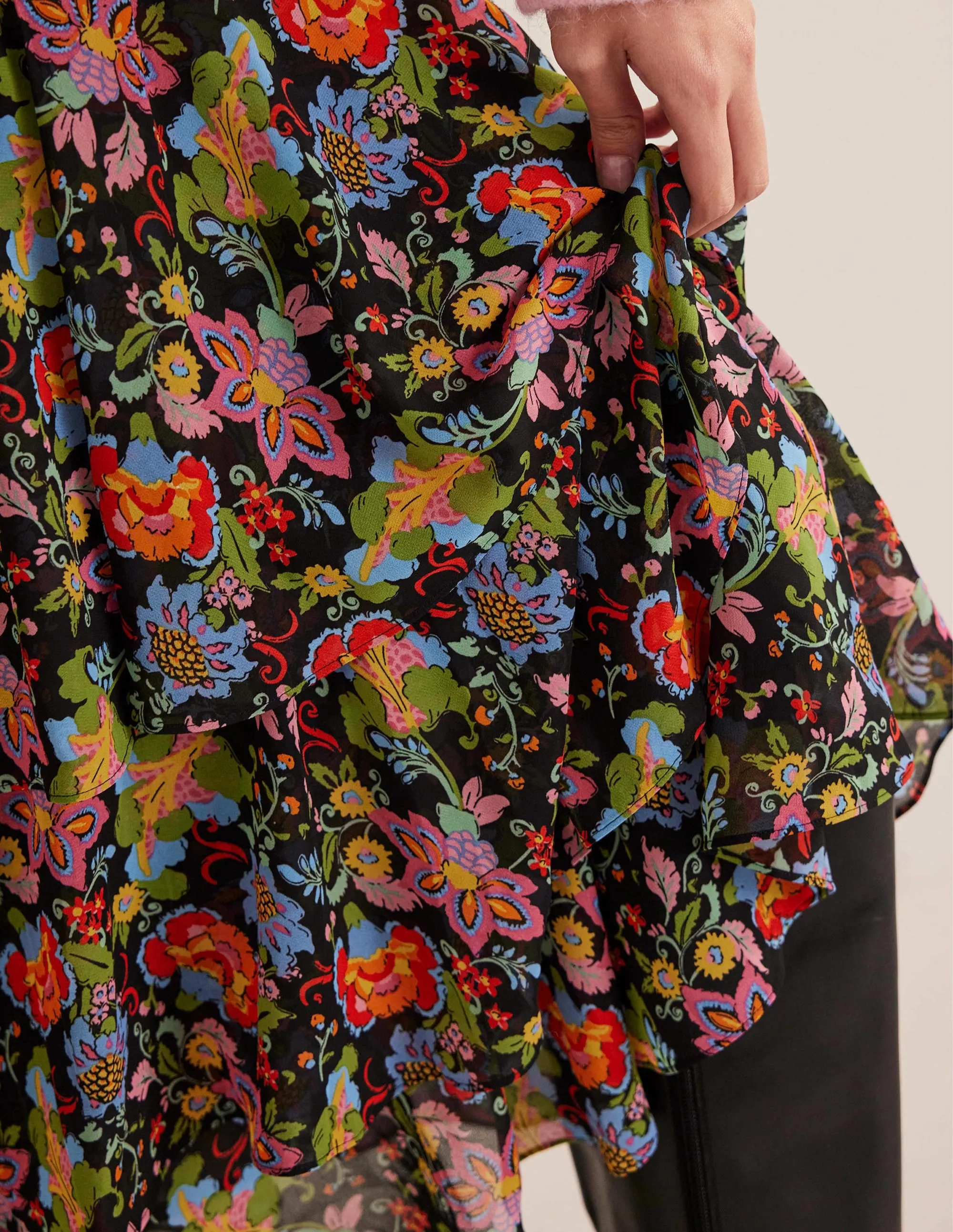 Multi Ruffle Maxi Skirt-Black, Carnation Garden