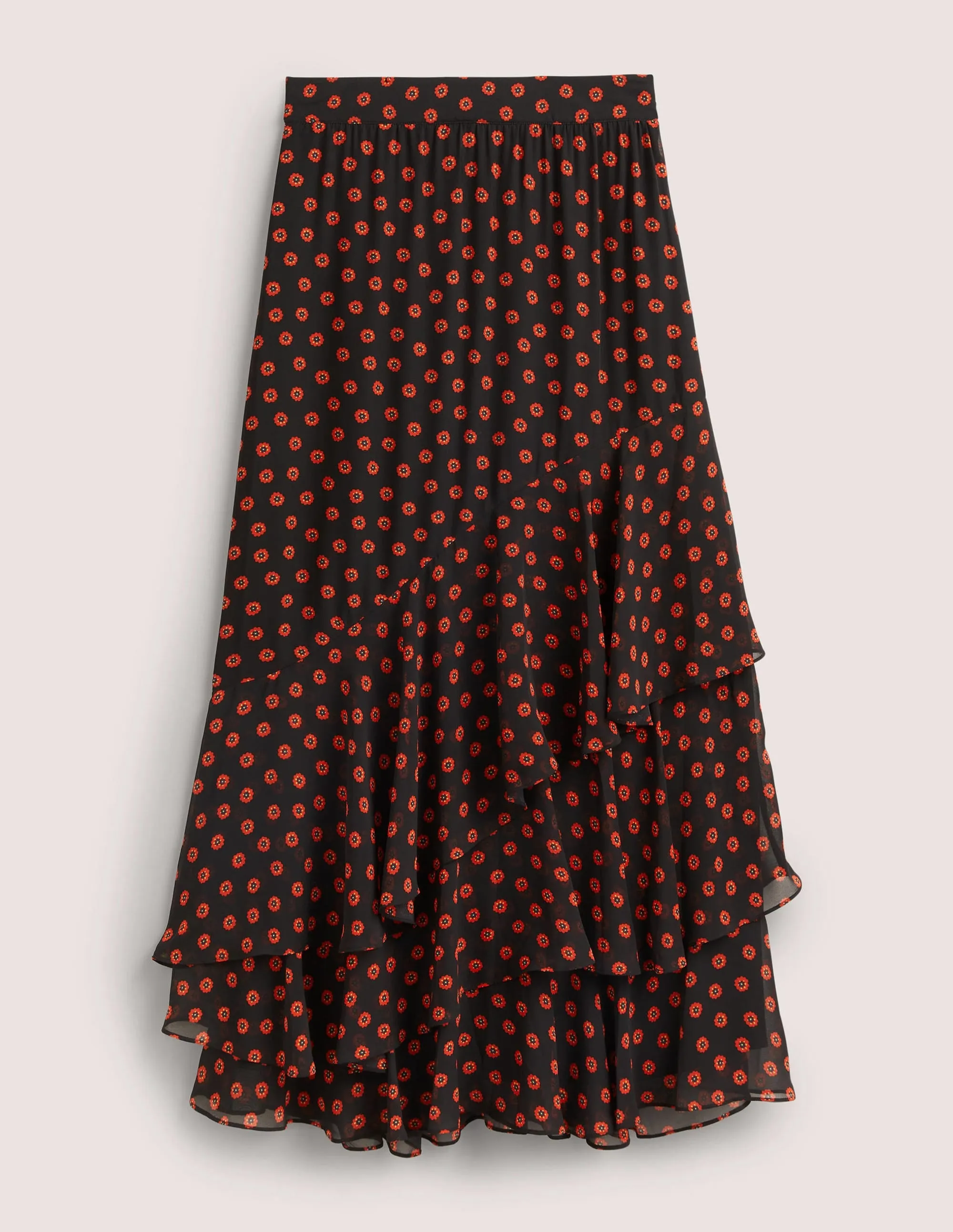 Multi Ruffle Maxi Skirt-Black, Petunia Bud