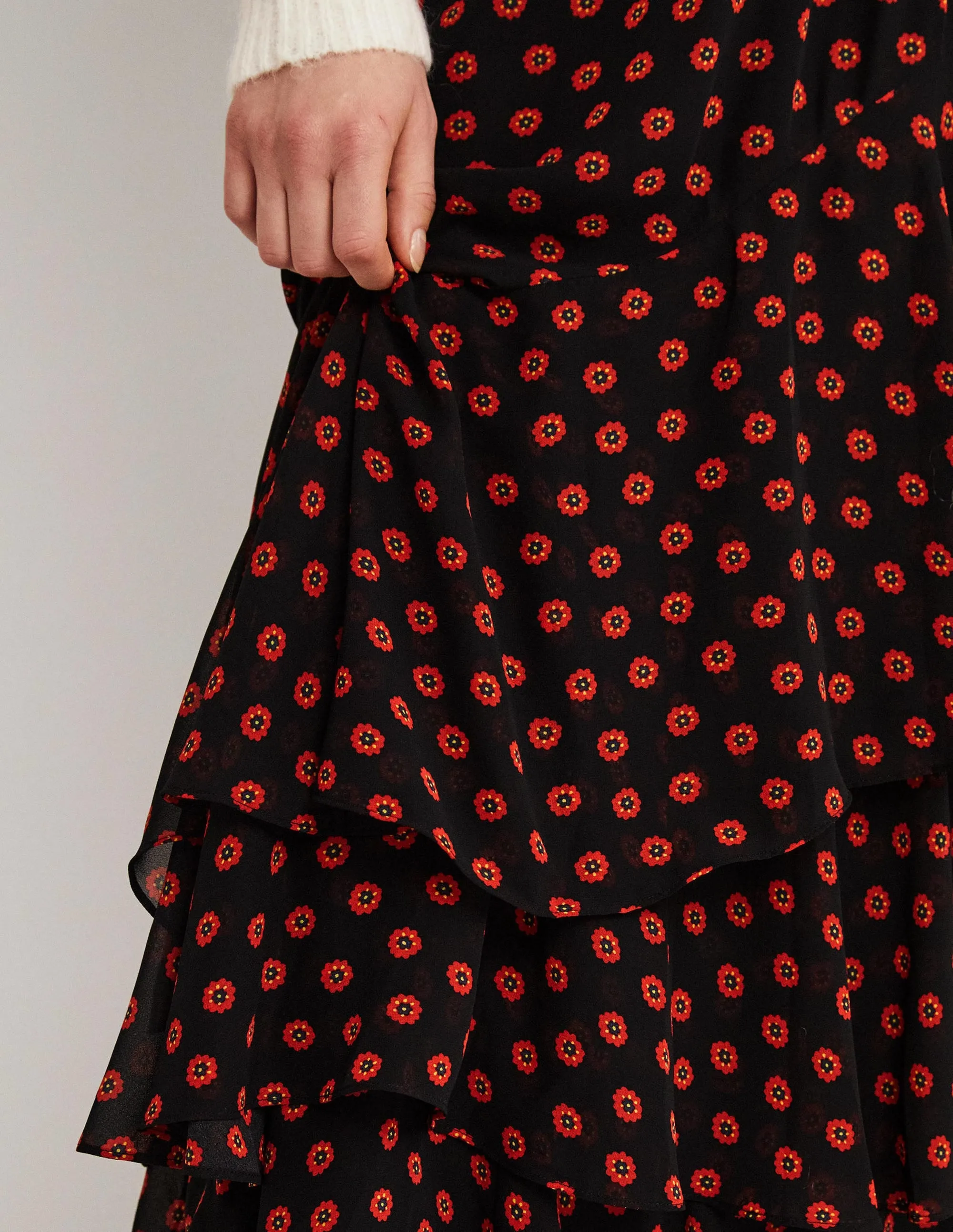 Multi Ruffle Maxi Skirt-Black, Petunia Bud