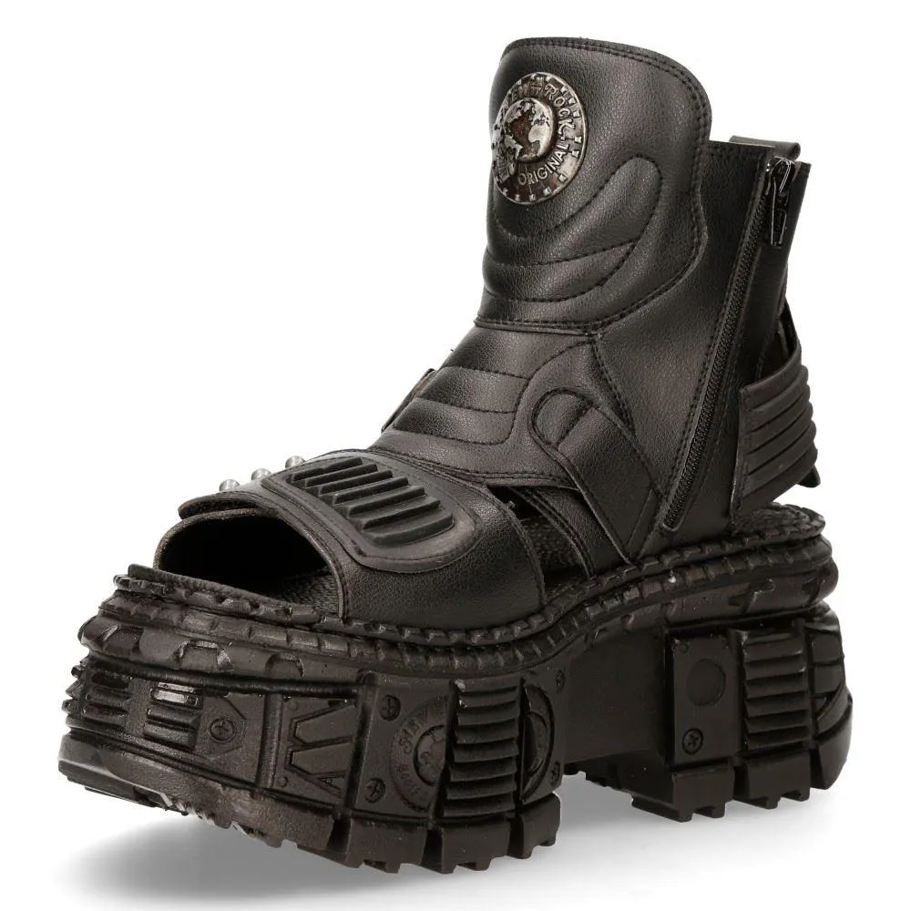 New Rock Boots BIOS106-V3 Black VEGAN Leather Unisex Platform Sandal Biker Goth