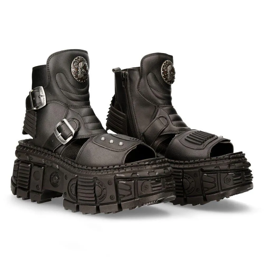 New Rock Boots BIOS106-V3 Black VEGAN Leather Unisex Platform Sandal Biker Goth