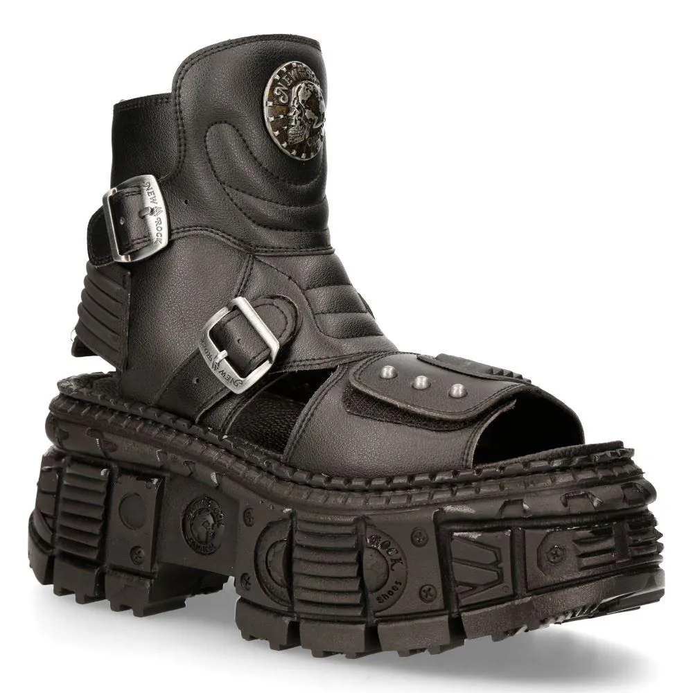 New Rock Boots BIOS106-V3 Black VEGAN Leather Unisex Platform Sandal Biker Goth