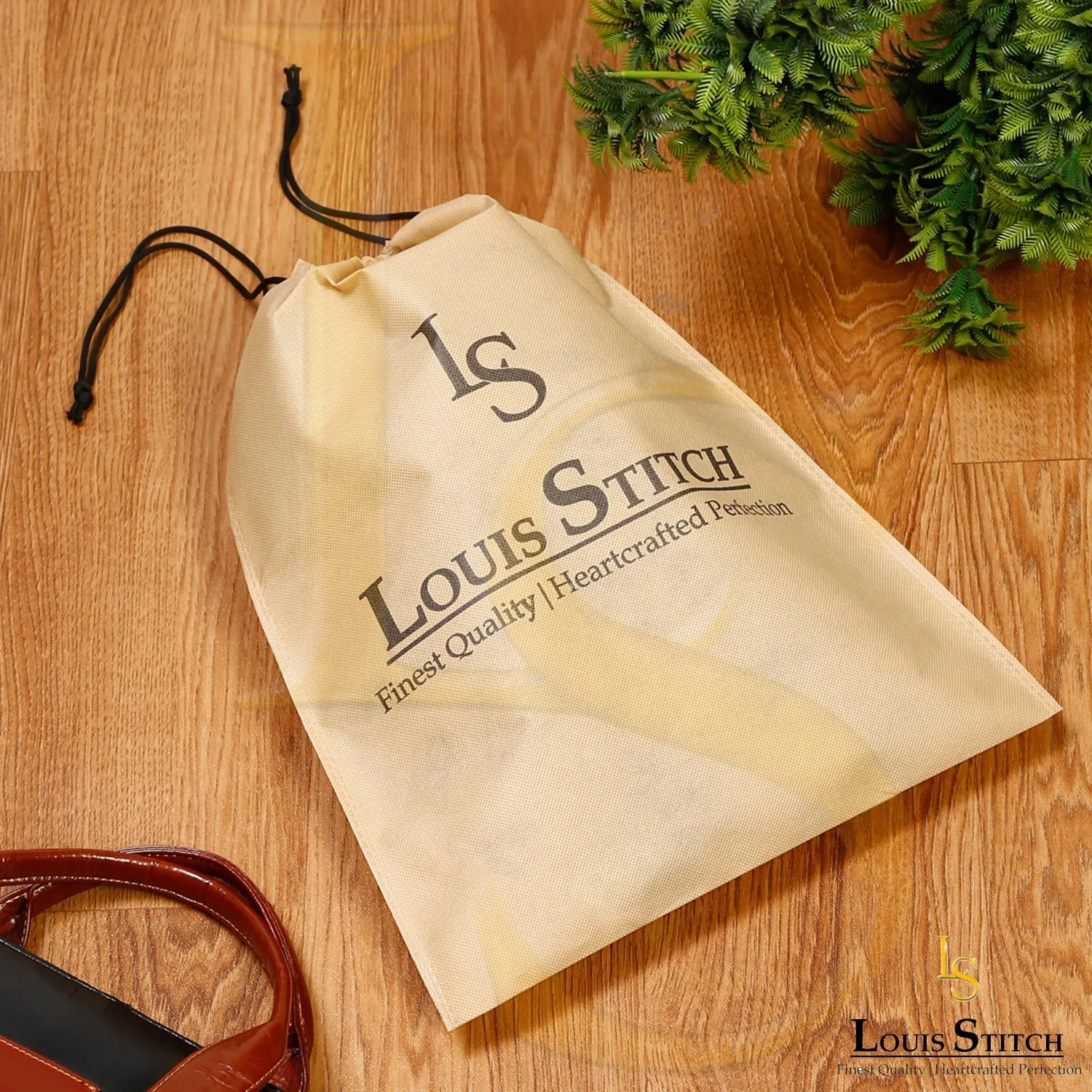 Non Woven Shoe Bag Pack Of  12 Black & Beige Plain
