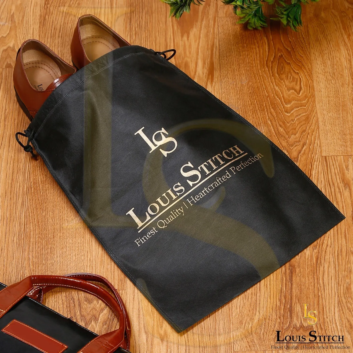 Non Woven Shoe Bag Pack Of  12 Black & Beige Plain