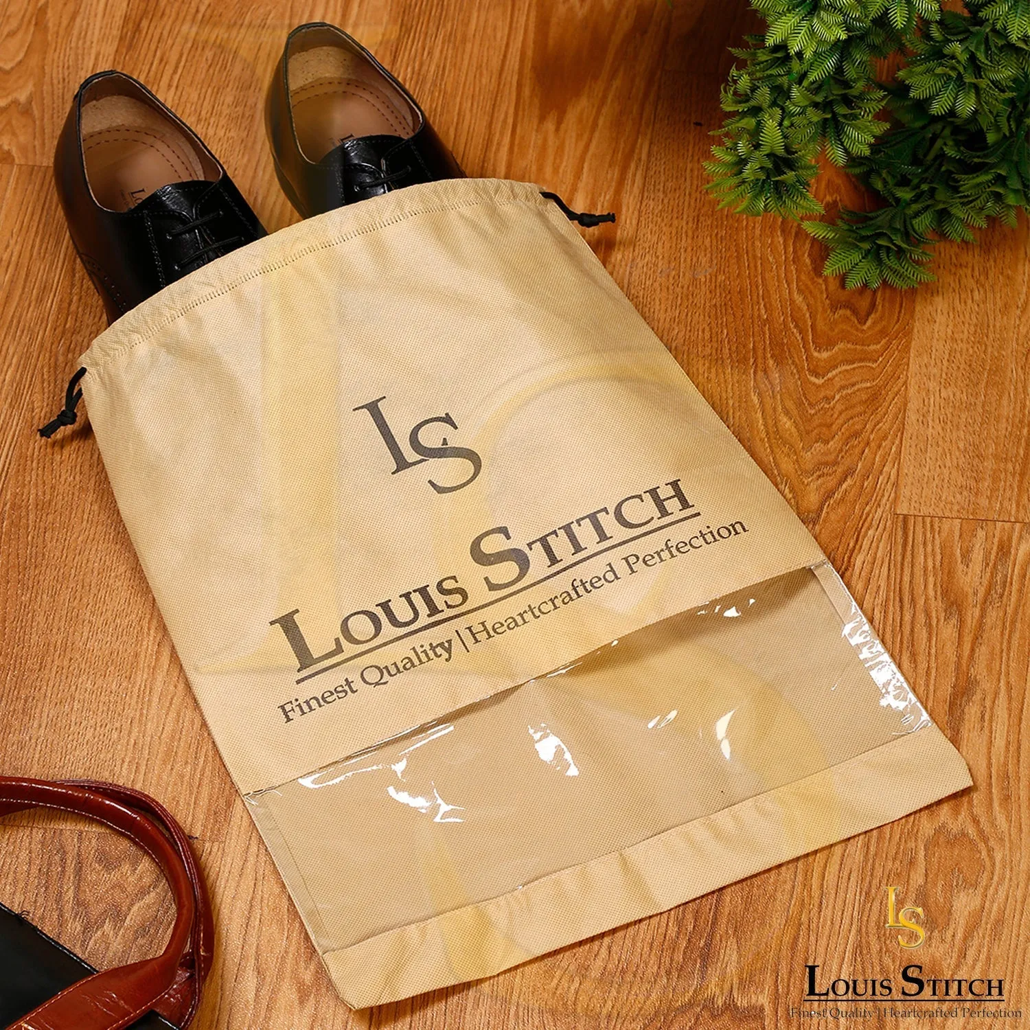 Non Woven Shoe Bag Pack Of  24 Black & Beige Plain