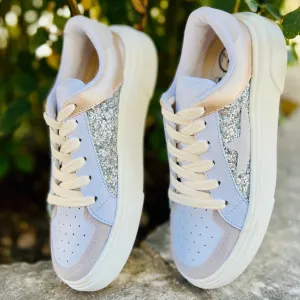 Nude And Silver Sparkle Star Sneakers