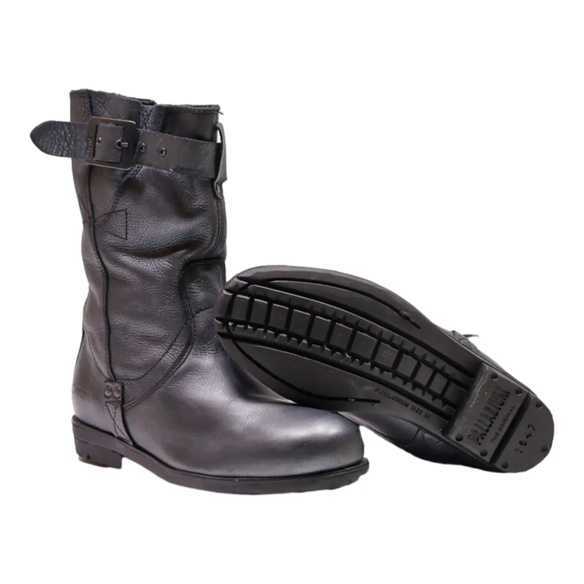 PALLADIUM Biker Boots Black Leather Womens UK 4