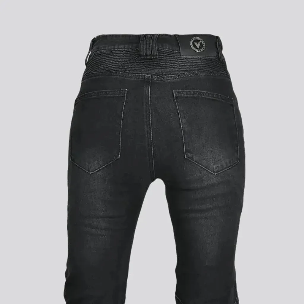 Pebble-washed high waist moto jeans for women