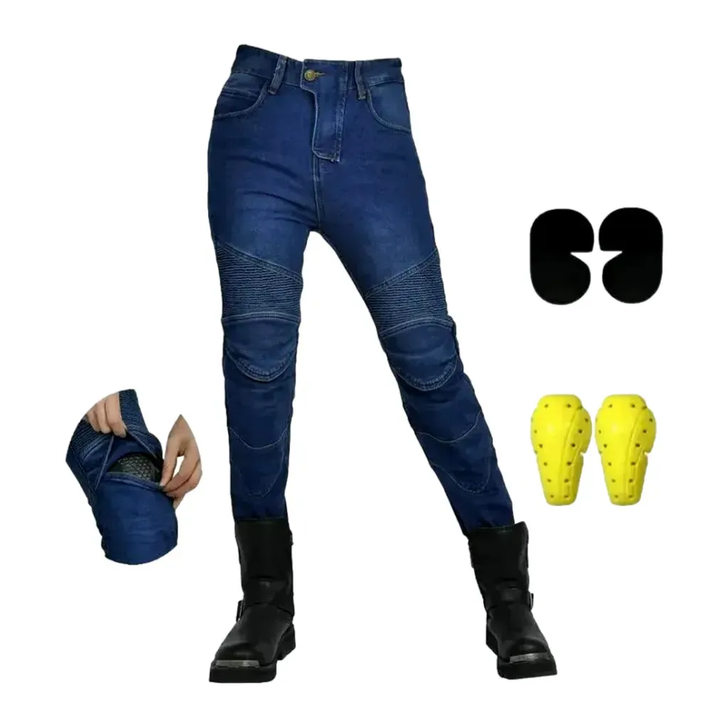 Pebble-washed high waist moto jeans for women