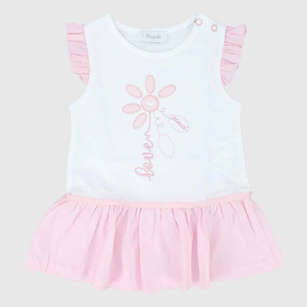 Pinkish Ruffled Shoulders Sleeveless Dress