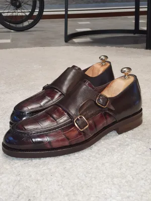 Ralph Sardinelli Special Edition Double Buckle Croc Brown Leather Shoes