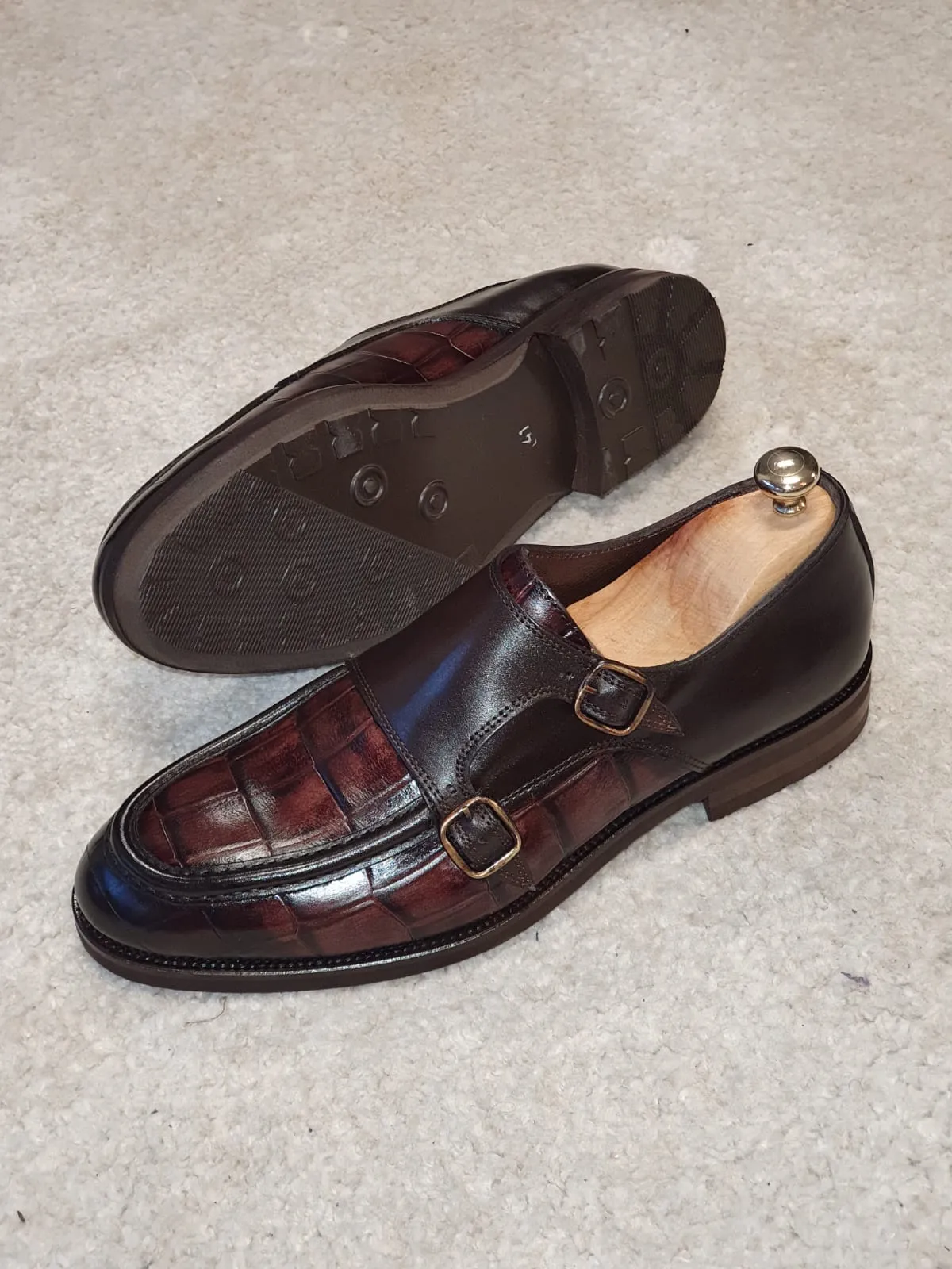 Ralph Sardinelli Special Edition Double Buckle Croc Brown Leather Shoes