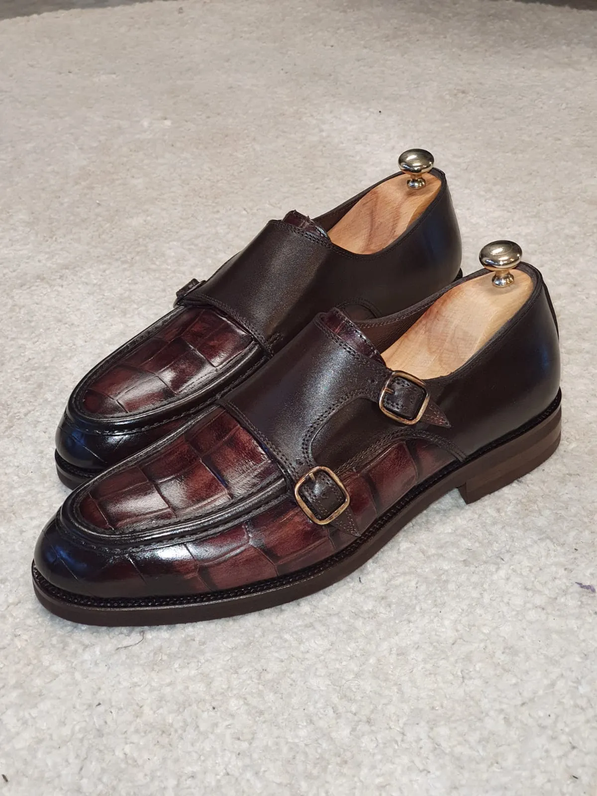 Ralph Sardinelli Special Edition Double Buckle Croc Brown Leather Shoes