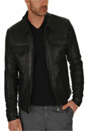 Rio Genuine Real Leather Jacket Men Black Biker Motorcycle