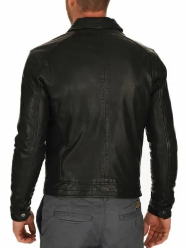 Rio Genuine Real Leather Jacket Men Black Biker Motorcycle