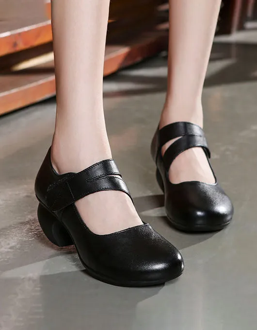 Round Toe Front Velcro Chunky Heels