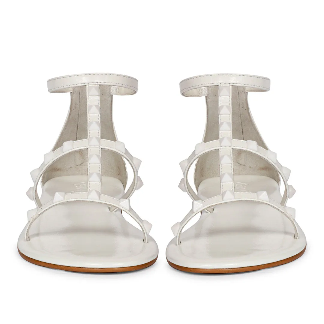 Saint Opal White Pyramid Stud Patent Leather Sandals
