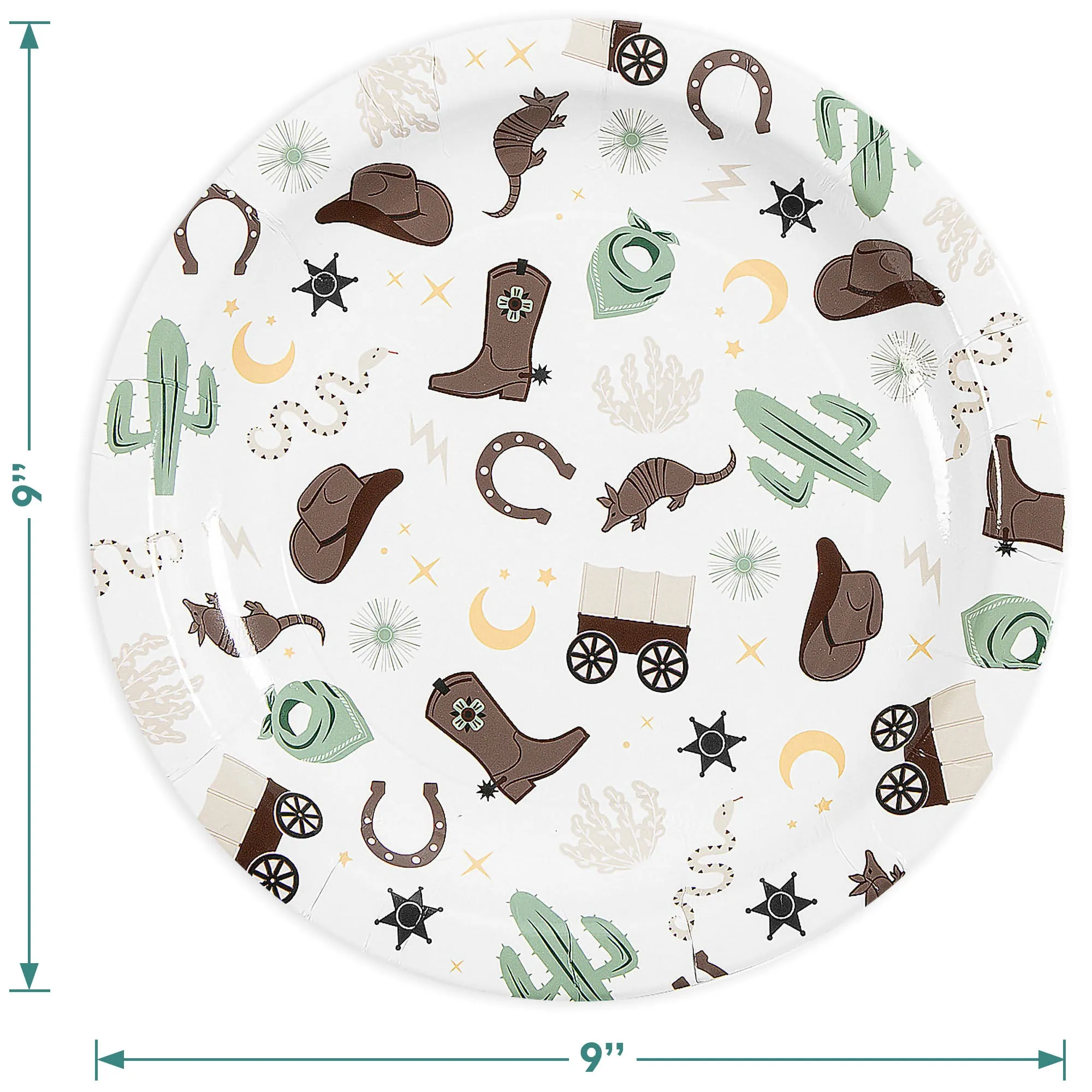 Western Party Supplies - Wild West Round Paper Plates and Yee Haw Napkins (Serves 16)