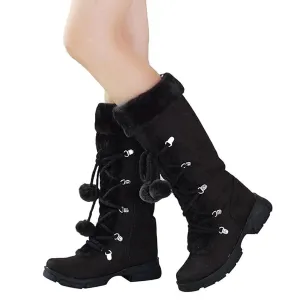 Winter warm lined knee high boots anti-skid lace-up