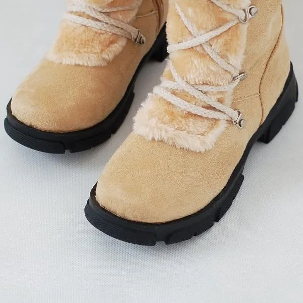 Winter warm lined knee high boots anti-skid lace-up