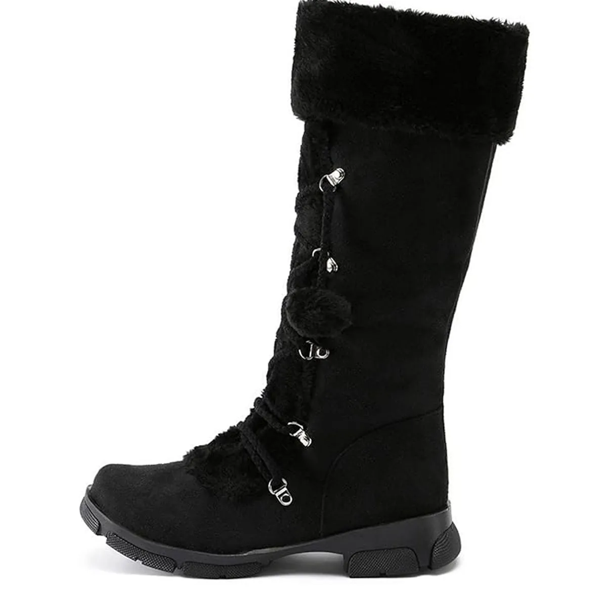 Winter warm lined knee high boots anti-skid lace-up