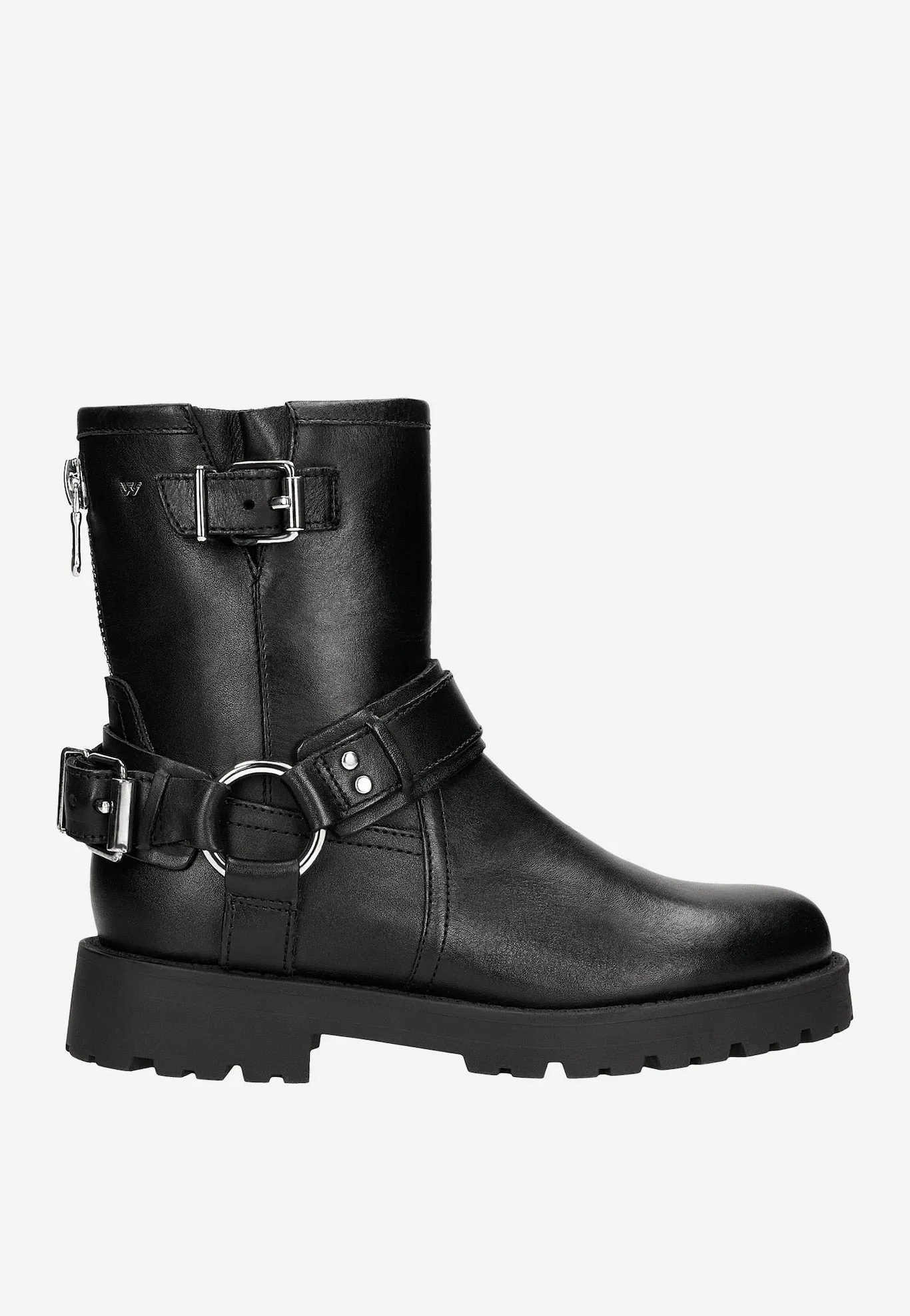 Wojas Black Leather Biker Boots with Silver Buckles | 5523851