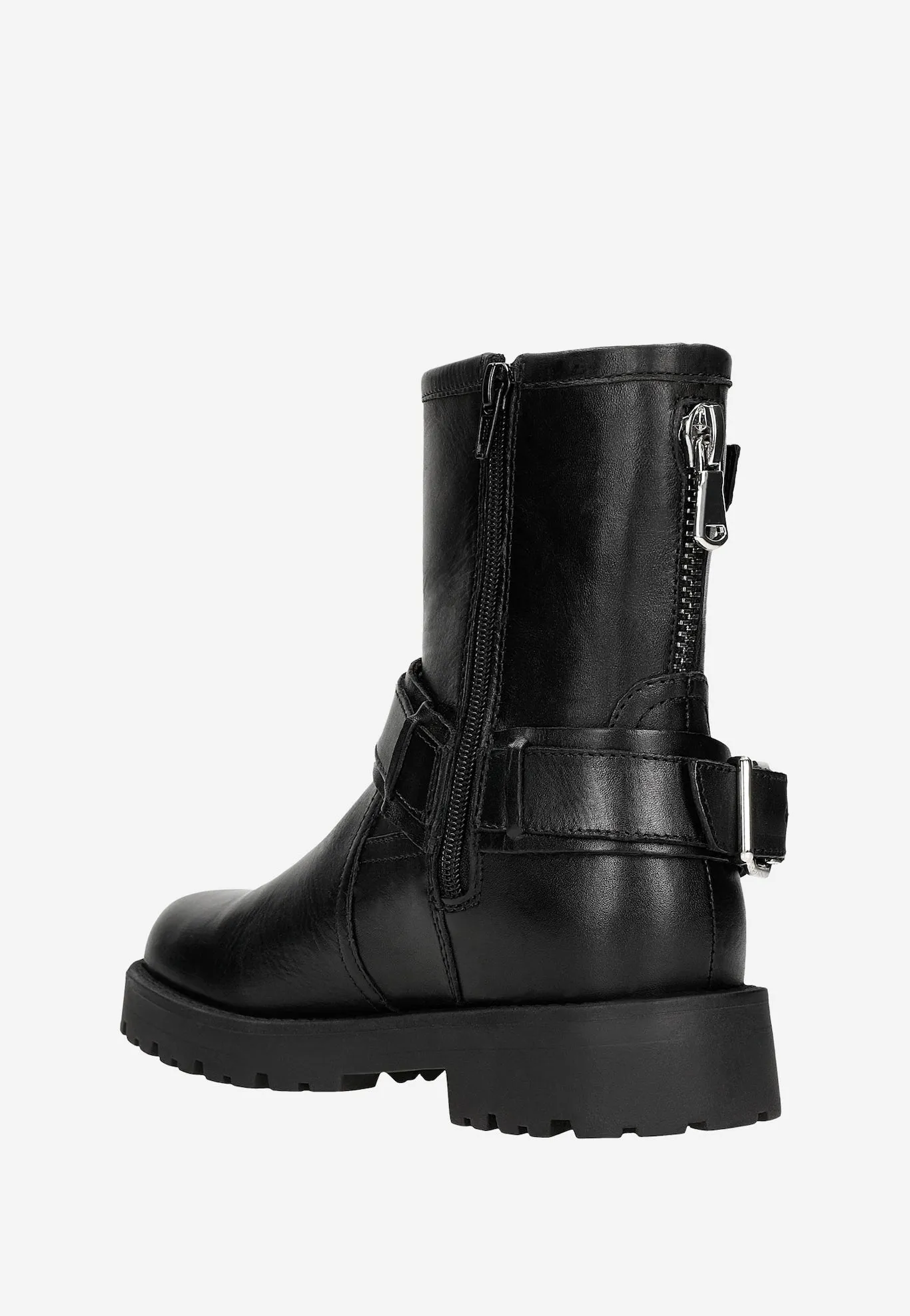 Wojas Black Leather Biker Boots with Silver Buckles | 5523851