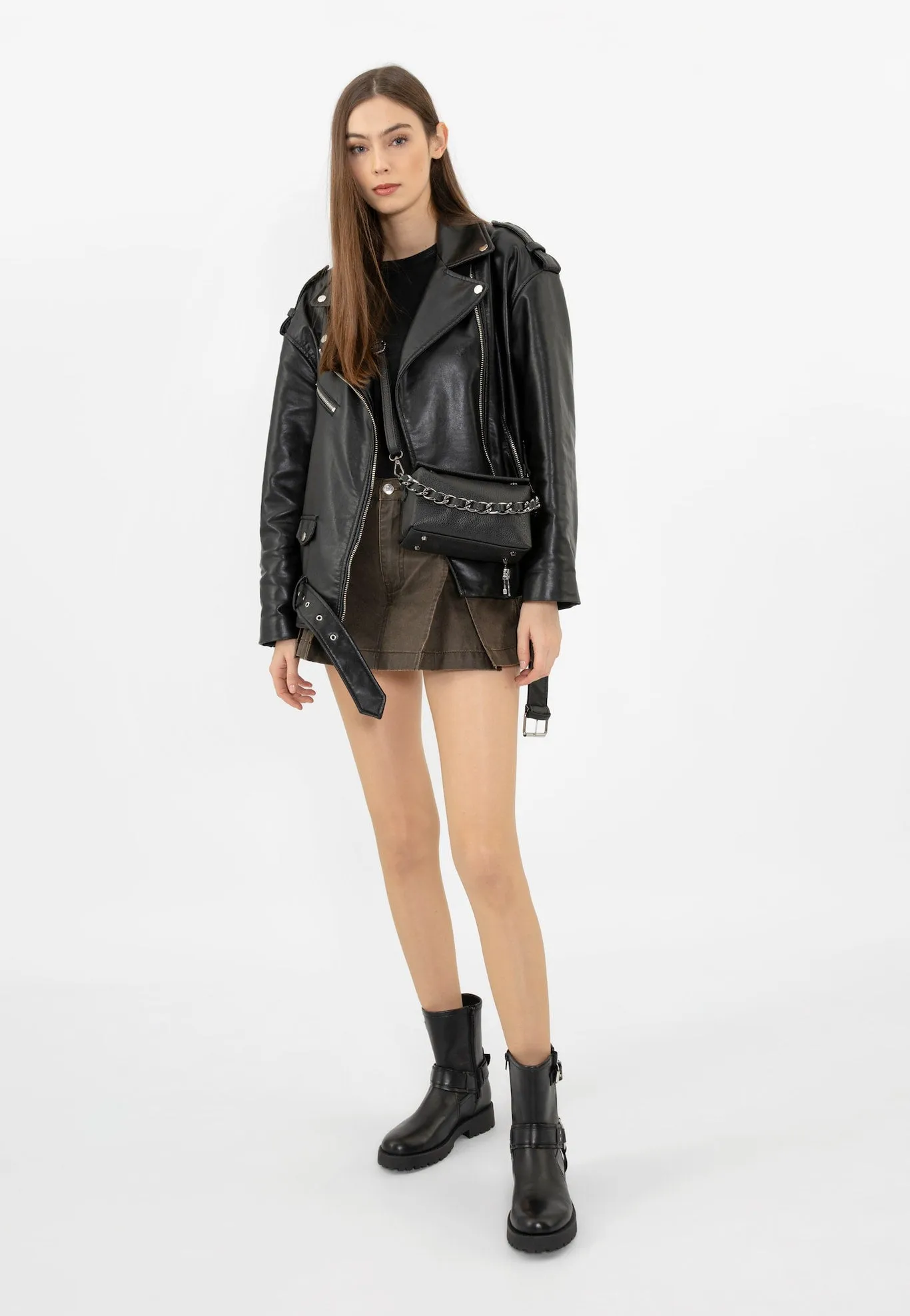Wojas Black Leather Biker Boots with Silver Buckles | 5523851