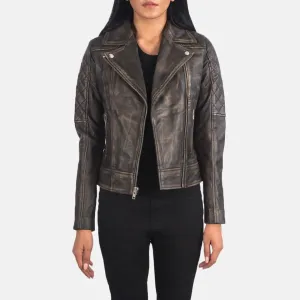 Women's Vintage Black Distressed Leather Motorcycle Jacket WD10